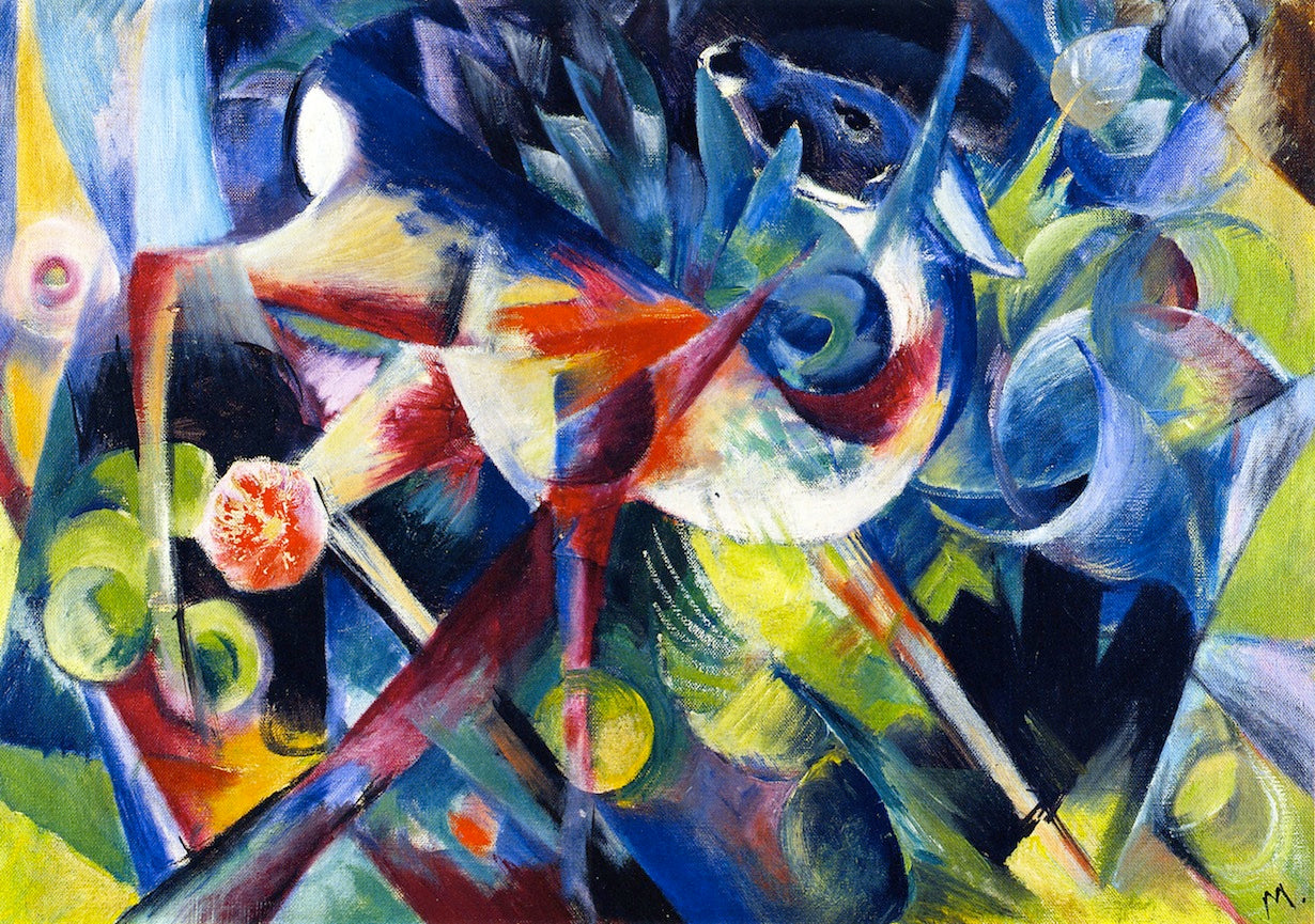 Deer in a Flower Garden, vintage artwork by Franz Marc, 12x8" (A4) Poster