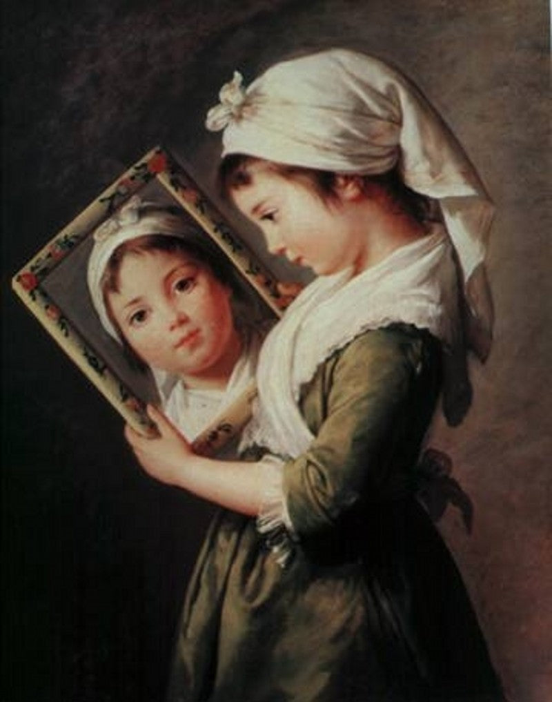 Julie Le Brun with a mirror, vintage artwork by Élisabeth Vigee-Lebrun, 12x8" (A4) Poster