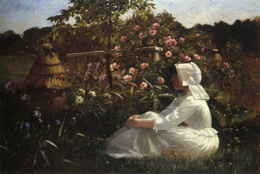 In a Field of Flowers, vintage artwork by Abbott Fuller Graves, 12x8" (A4) Poster