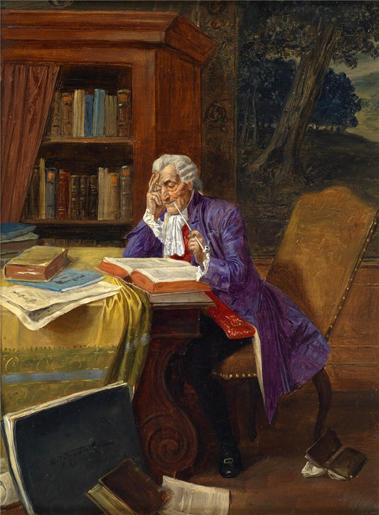 Gentleman Reading in the Library, vintage artwork by Albert Joseph Franke, 12x8" (A4) Poster