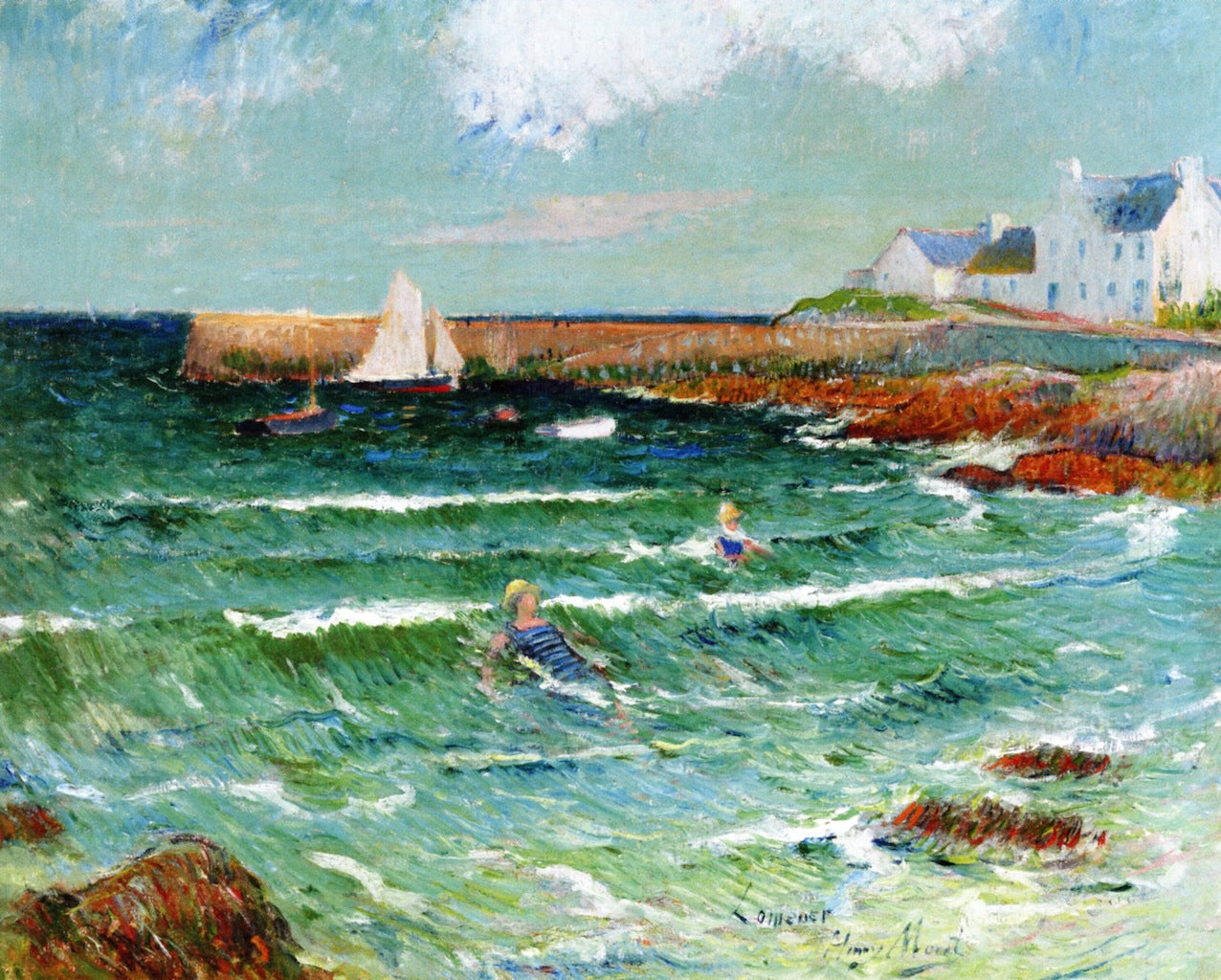 Bathing in the Sea at Lomener by Henry Moret,A3(16x12")Poster