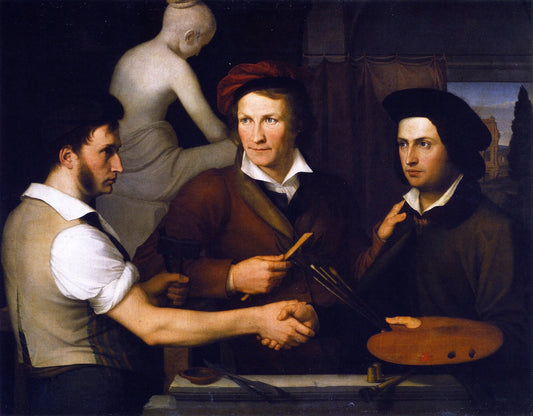 Self-Portrait with His Brother Rifolfo and Bertel Thorvaldsen, vintage artwork by Friedrich Wilhelm Schadow, 12x8" (A4) Poster