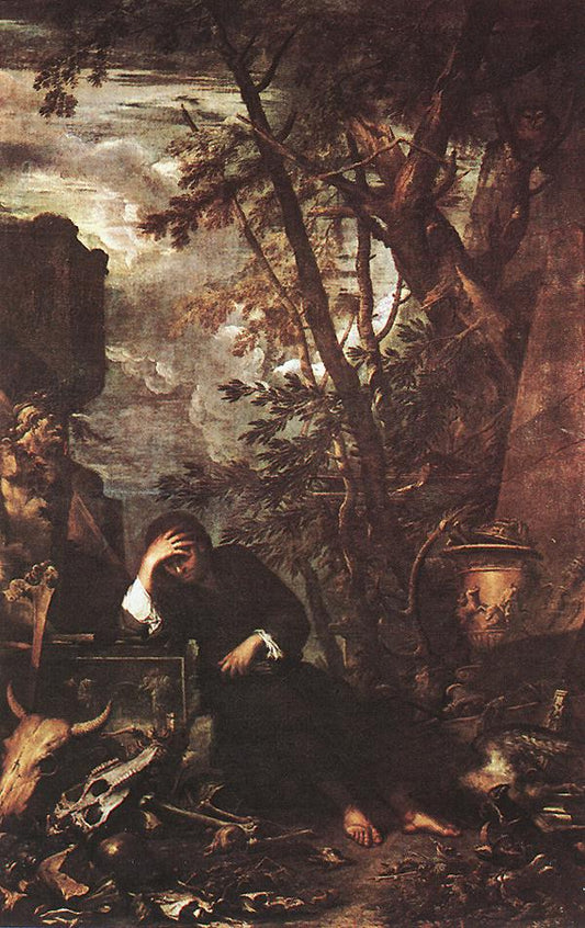 Democritus in Meditation, vintage artwork by Salvator Rosa, 12x8" (A4) Poster