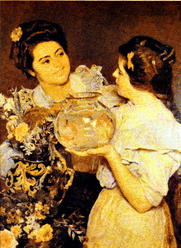 Dos Mujeres, vintage artwork by Jose Jimenez y Aranda, 12x8" (A4) Poster