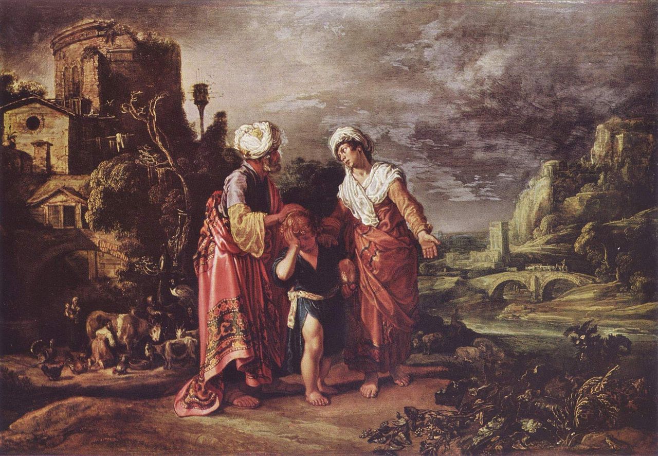 Hagar's Farewell, vintage artwork by Pieter Lastman, 12x8" (A4) Poster