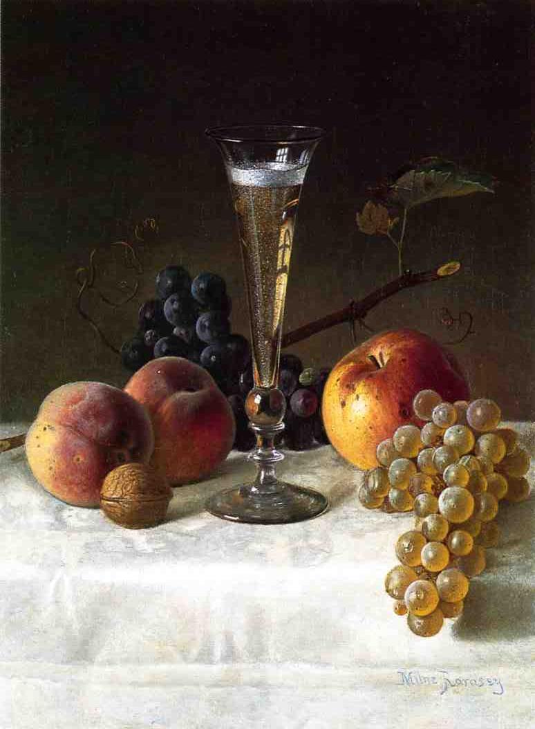 Still Life with Glass of Champagne, vintage artwork by Milne Ramsey, 12x8" (A4) Poster