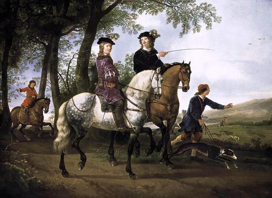 Landscape with a Hunt, vintage artwork by Aelbert Cuyp, 12x8" (A4) Poster