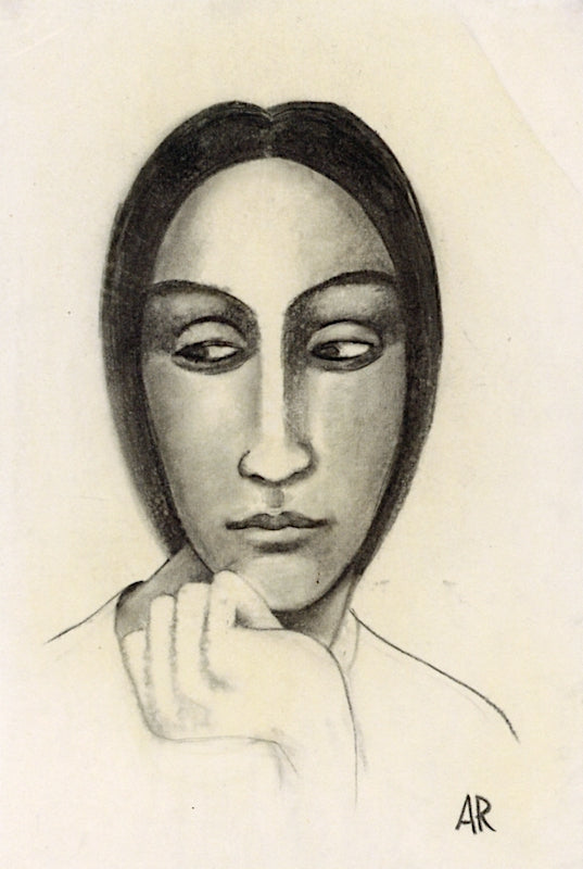Head of a Woman with Hand, vintage artwork by Anita Ree, 12x8" (A4) Poster