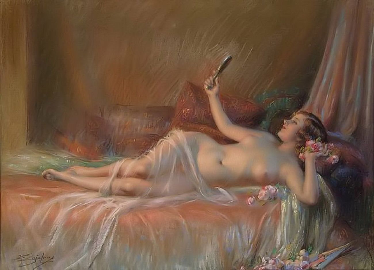 The Beautiful Flower, vintage artwork by Delphin Enjolras, 12x8" (A4) Poster
