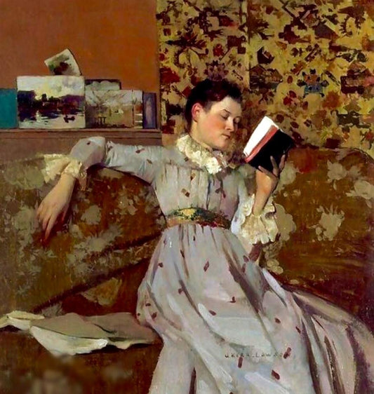 Reading a Book, vintage artwork by James Kerr-Lawson, 12x8" (A4) Poster