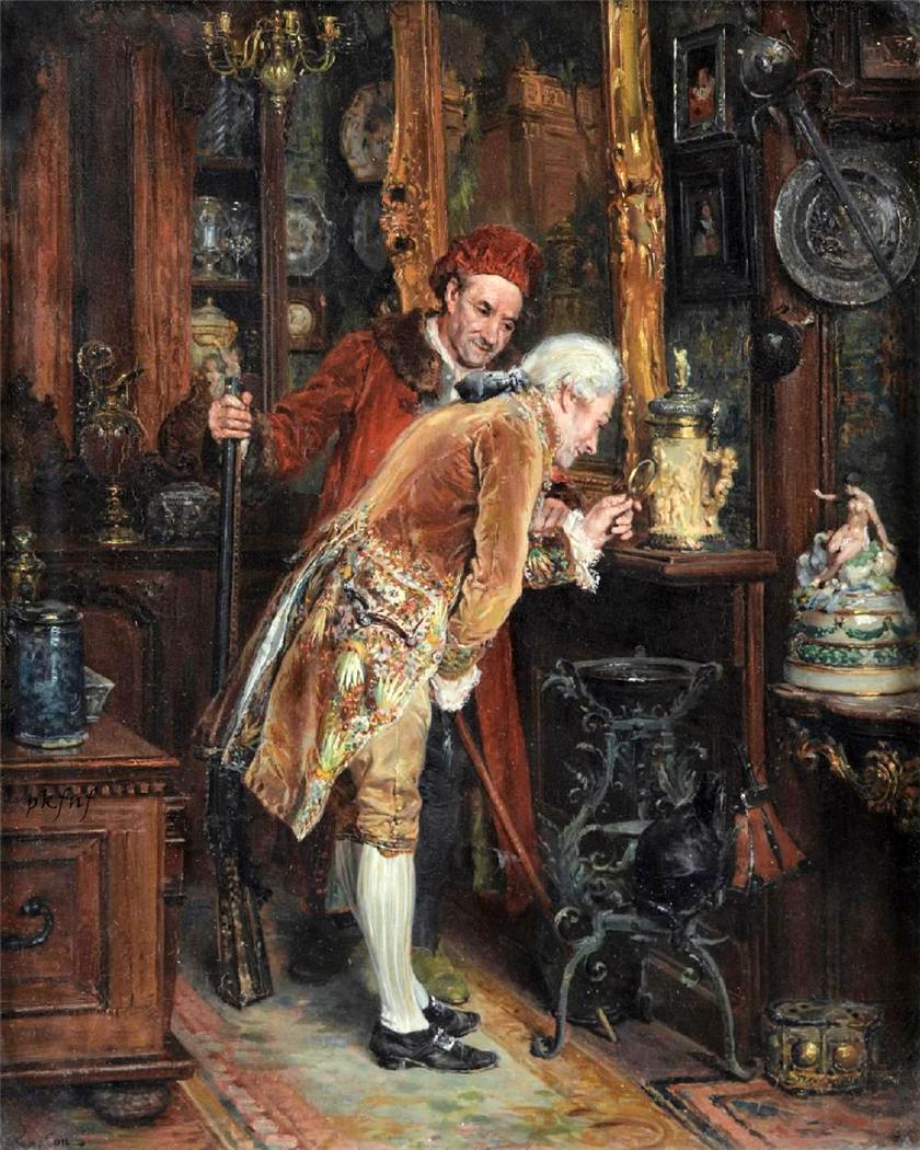 The Antique Connoisseur, vintage artwork by Francois Adolphe Grison, 12x8" (A4) Poster