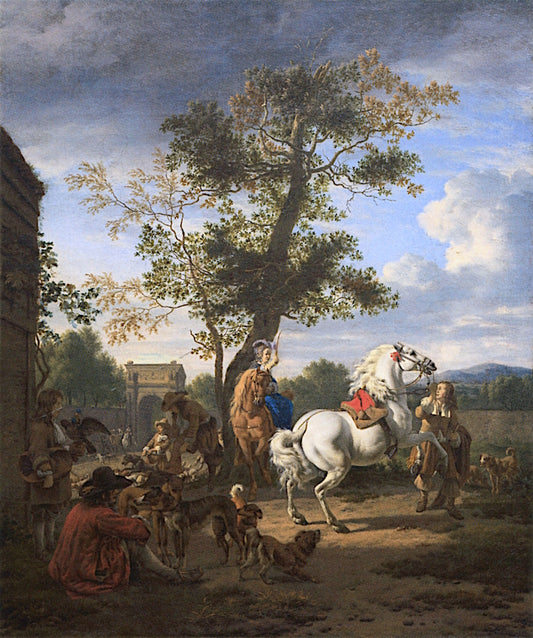 A Hunting Party in the Grounds of a Country House, vintage artwork by Adriaen van de Velde, 12x8" (A4) Poster