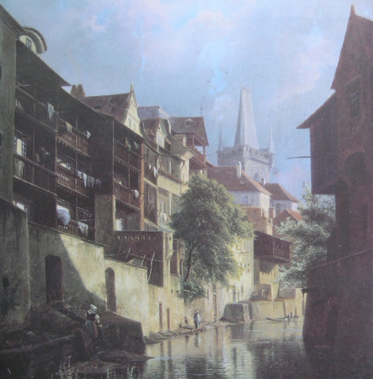 Kampa Island in Prague, vintage artwork by Bedrich Havanek, A3 (16x12") Poster Print