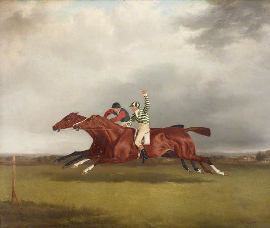 Horse Race between Mr T. Cosby 's 'Copper Captain' and Lord Lichfield's 'Minster', October 1833, vintage artwork by William Shayer Snr, 12x8" (A4) Poster