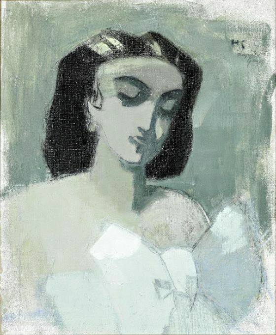 Girl with Blue Ribbon, vintage artwork by Helene Schjerfbeck, 12x8" (A4) Poster