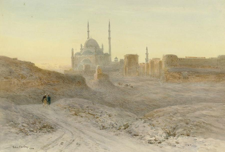 The Citadel and Mosque of Mehemet-Ali, Cairo, vintage artwork by John Varley the Younger, 12x8" (A4) Poster