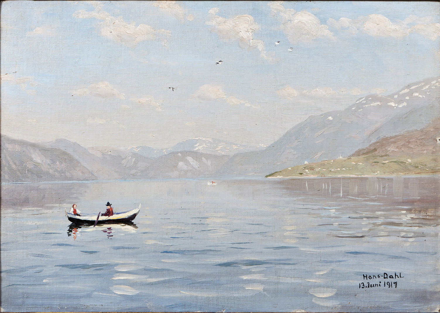 A summer day on the Sognefjord, vintage artwork by Hans Dahl, 12x8" (A4) Poster
