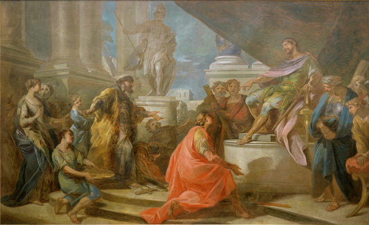 Augustus Receiving the Oath of Allegiance from Barbarian Princes, vintage artwork by Jean-Baptiste Van Loo, 12x8" (A4) Poster