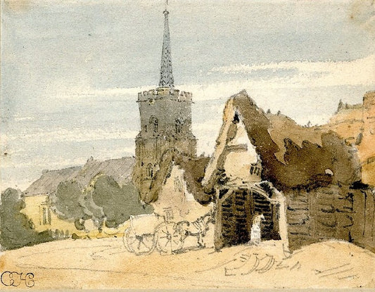 Church in a village, vintage artwork by Thomas Girtin, 12x8" (A4) Poster