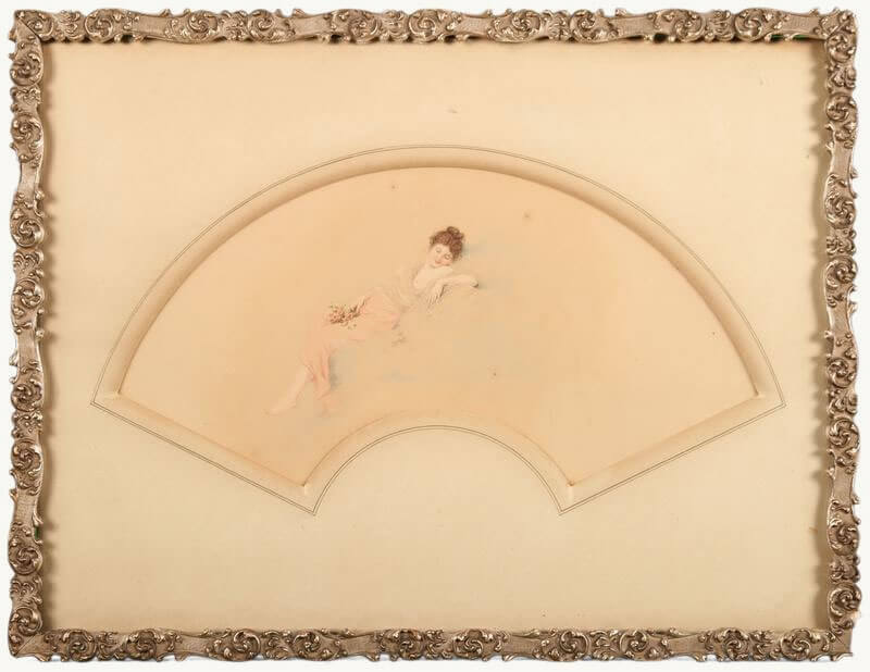 Reclining Woman with Bouquet, vintage artwork by Lois Robert De Cuvillon, 12x8" (A4) Poster