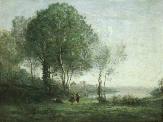 Castle Gandolfo (Dancing Tyrolean Shepherds by  Lake Albano), vintage artwork by Jean-Baptiste-Camille Corot, A3 (16x12") Poster Print