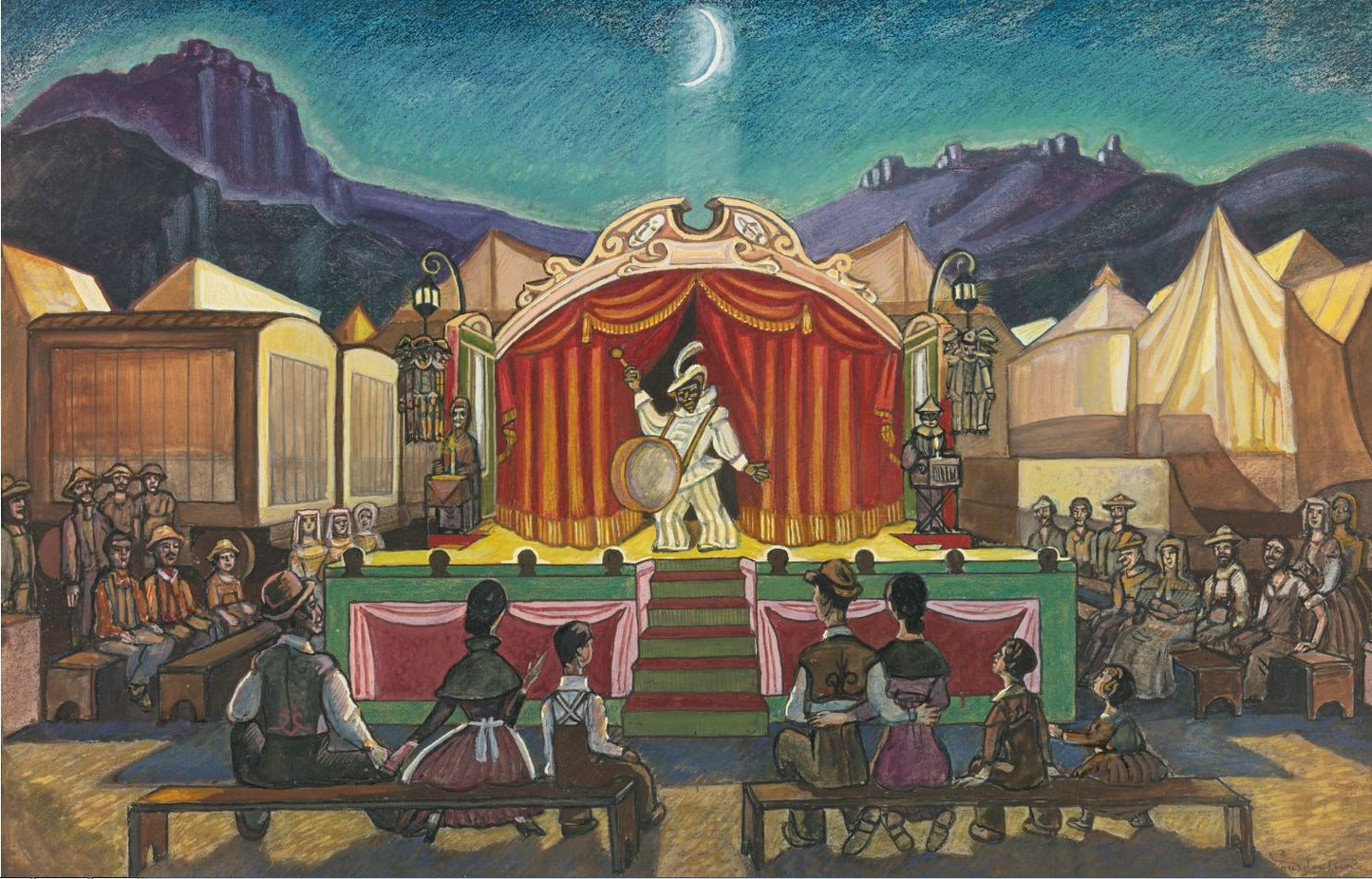 The Travelling Circus, vintage artwork by Sergei Sudeikin, 12x8" (A4) Poster