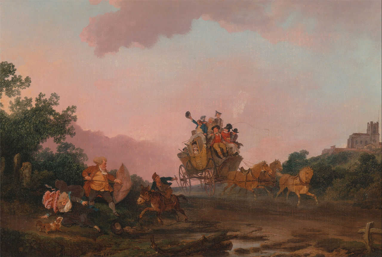 Revellers on a Coach, vintage artwork by Philippe-Jacques de Loutherbourg, 12x8" (A4) Poster