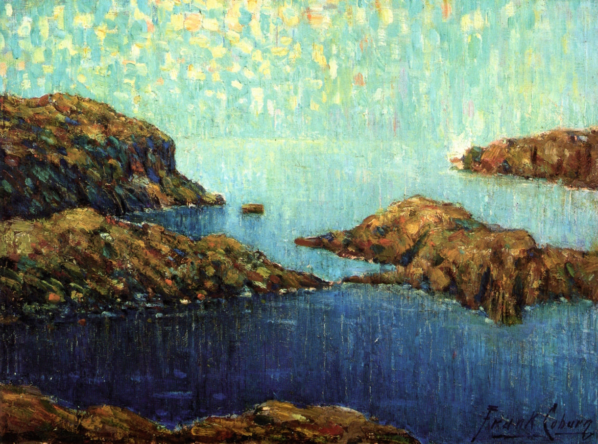 Quiet Blue Pacific - With Rocks, vintage artwork by Frank Coburn, 12x8" (A4) Poster