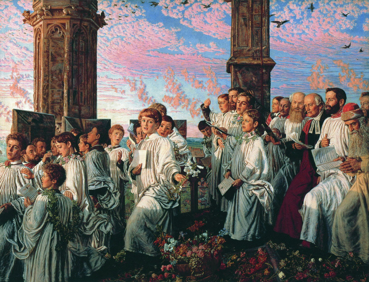 May Morning on Magdalen Tower, vintage artwork by William Holman Hunt, 12x8" (A4) Poster
