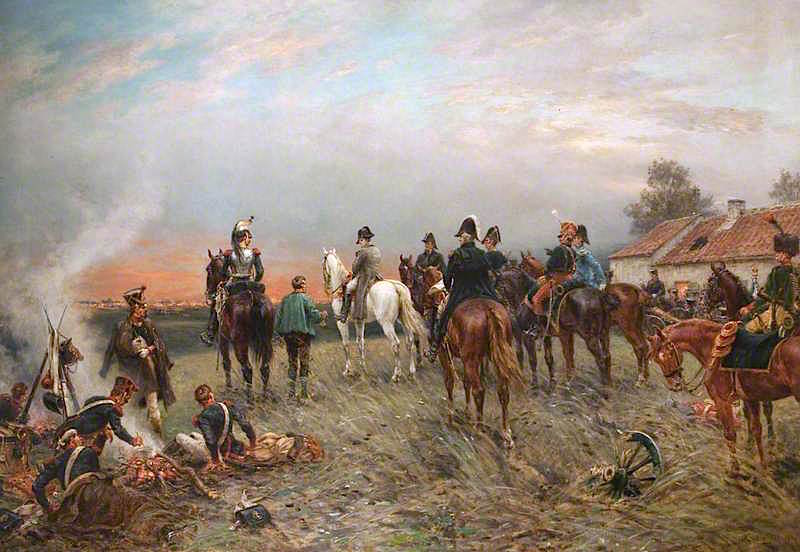 Near La Belle Alliance at Dawn, 18 June 1815, vintage artwork by Ernest Crofts, 12x8" (A4) Poster