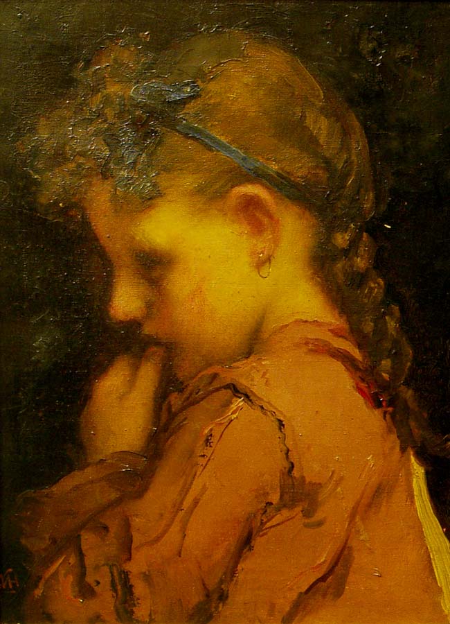 Girl in Pink Sack, vintage artwork by William Morris Hunt, 12x8" (A4) Poster