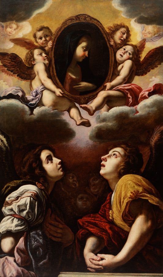 Flying and Adoring Angels, vintage artwork by Domenico Fetti, 12x8" (A4) Poster