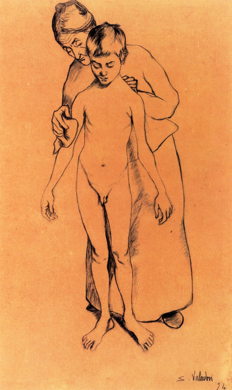 Grandmother Wiping a Nude Utrillo, vintage artwork by Suzanne Valadon, 12x8" (A4) Poster