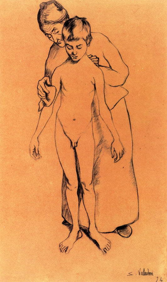 Grandmother Wiping a Nude Utrillo, vintage artwork by Suzanne Valadon, 12x8" (A4) Poster