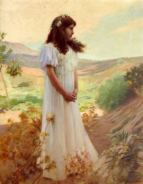 Girl on the Dunes, vintage artwork by Henri Paul Perrault, 12x8" (A4) Poster