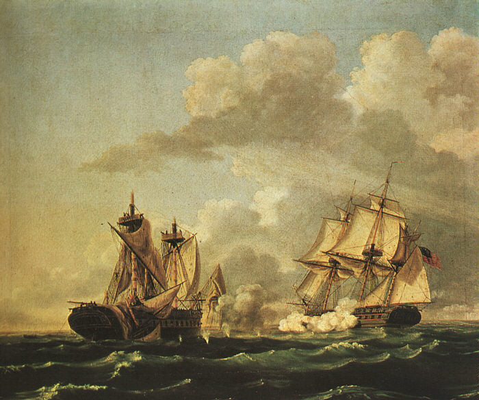 The naval battle between the „United States“ and the „Macedonian“ on 30 October 1812, vintage artwork by Thomas Birch, 12x8" (A4) Poster