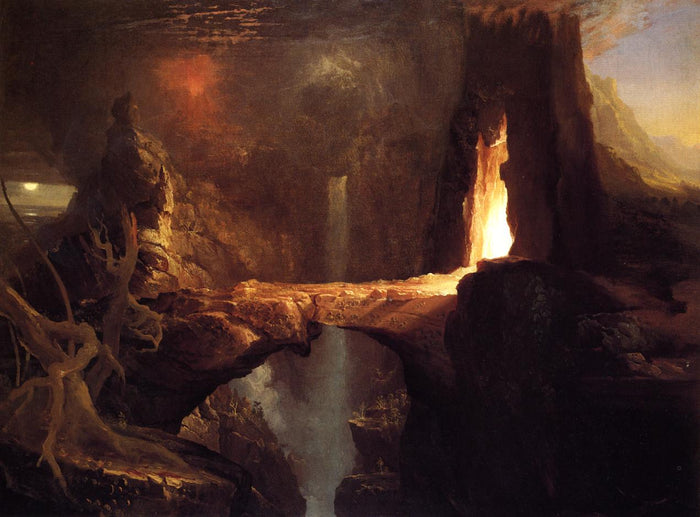Expulsion - Moon and Firelight, vintage artwork by Thomas Cole, A3 (16x12