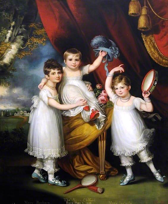 Miss Mary Barbara, Miss Mary Isabella, and Master Thomas Aston Clifford, vintage artwork by Mather Brown, 12x8" (A4) Poster