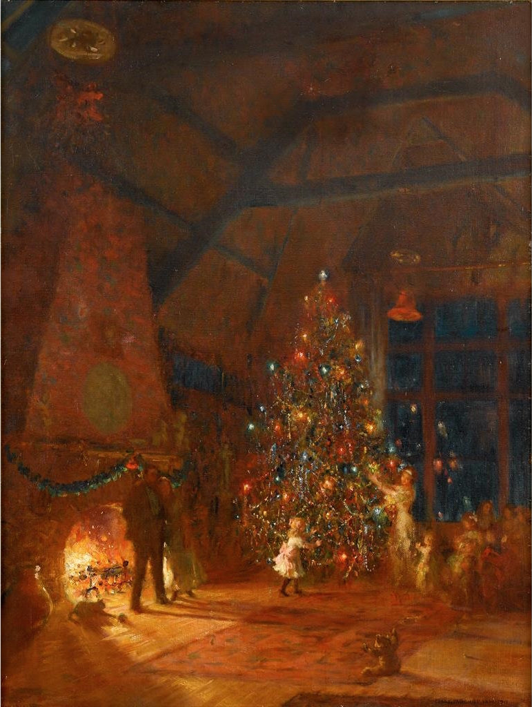 Christmas Eve in the Studio, vintage artwork by Mary Fairchild MacMonnies Low, 12x8" (A4) Poster