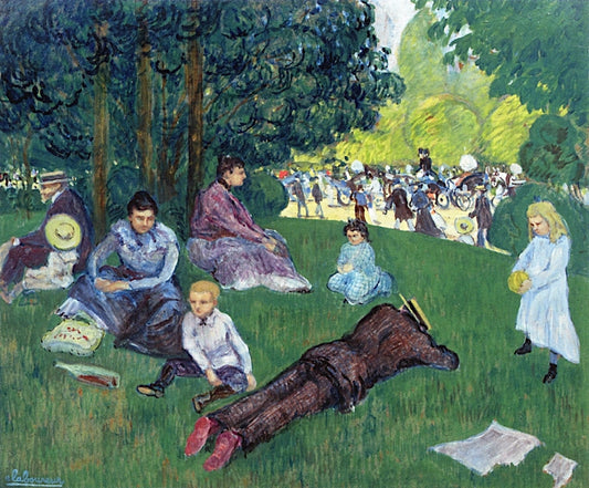 Sunday in the Bois de Boulogne, vintage artwork by Jean-Émile Laboureur, 12x8" (A4) Poster