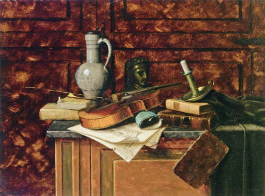 Dutch Jar and a Bust of Dante, vintage artwork by William Michael Harnett, 12x8" (A4) Poster