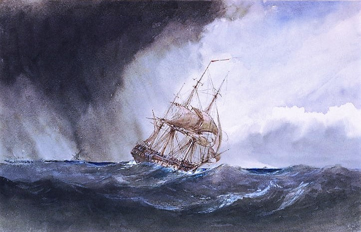 A Frigate in a Storm, vintage artwork by Clarkson Frederick Stanfield, A3 (16x12") Poster Print