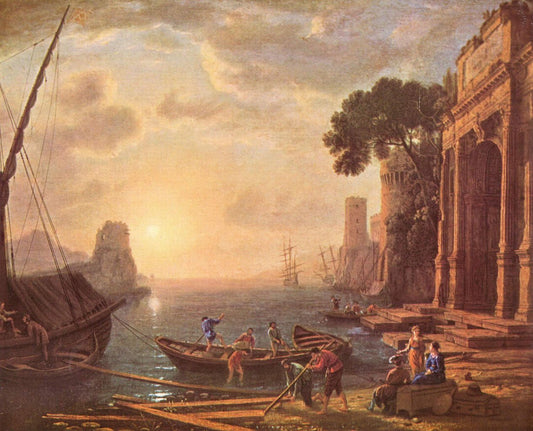 Harbour at sunset, vintage artwork by Claude Lorrain, 12x8" (A4) Poster