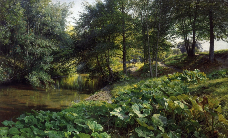 oded River Landscape with Deer beyond by Peder Mork Monsted,A3(16x12")Poster