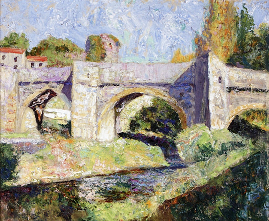 The Bridge over the River, vintage artwork by Victor Charreton, 12x8" (A4) Poster