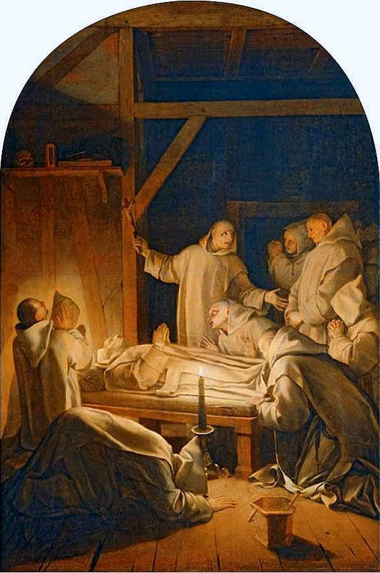 Life of Saint Bruno, The Death of Saint Bruno on 6 october 1101, vintage artwork by Eustache Le Sueur, 12x8" (A4) Poster