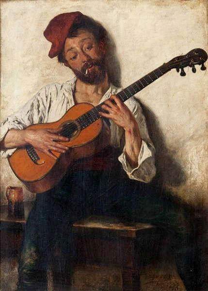 Man playing the guitar, vintage artwork by Eugène Joors, 12x8" (A4) Poster