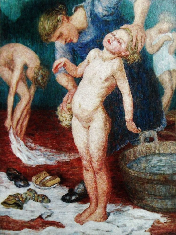 In the Bath, vintage artwork by Jenny Montigny, 12x8" (A4) Poster