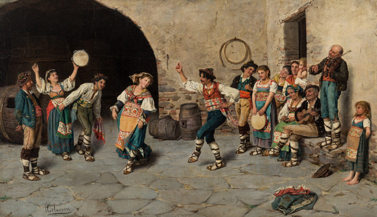 The Peasant Dance, vintage artwork by Pasquale Celommi, 12x8" (A4) Poster