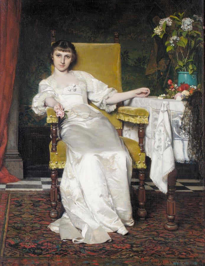 Lady with a Rose, vintage artwork by Władysław Czachórski, 12x8" (A4) Poster
